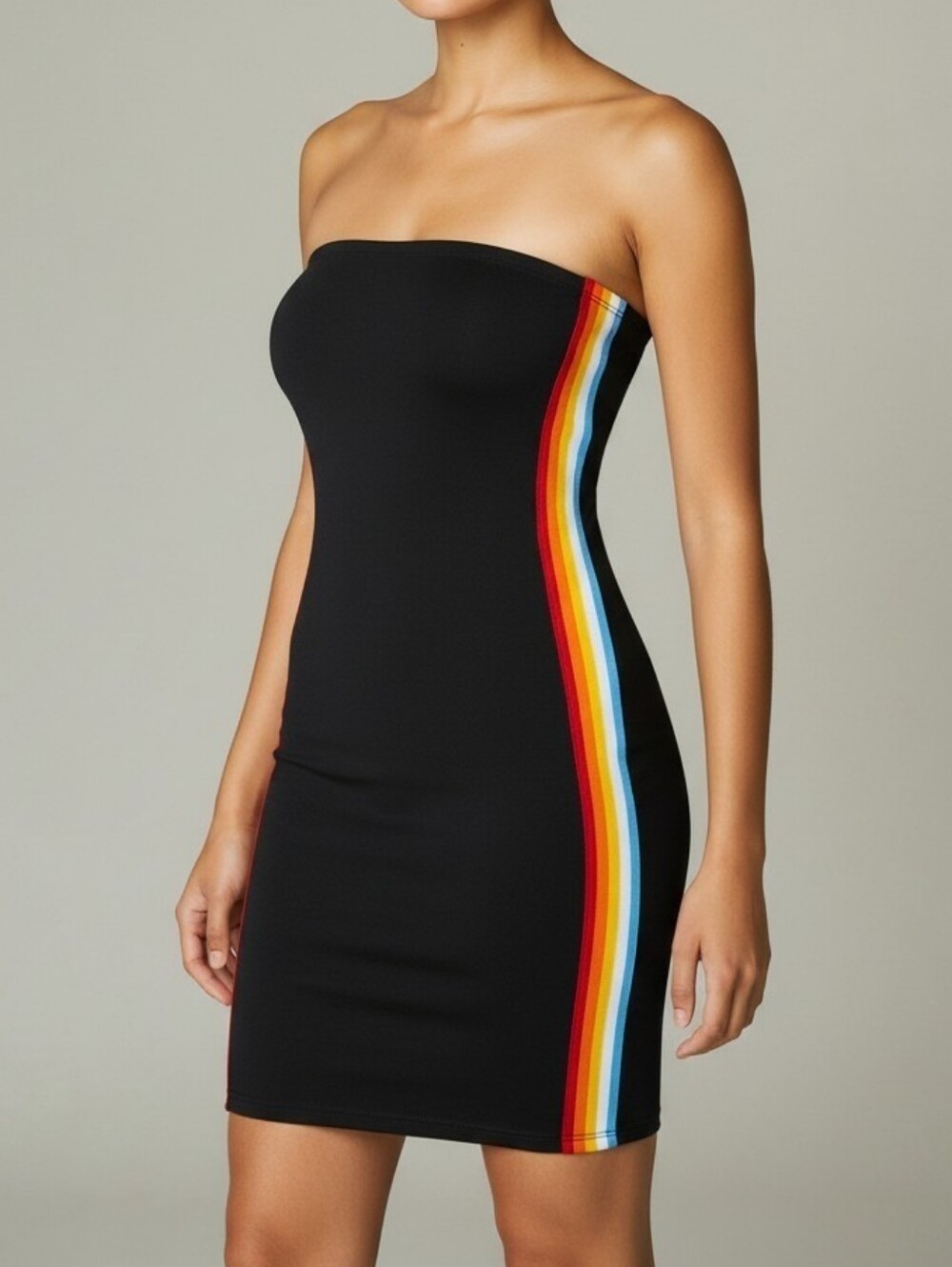 UO Black Bodycon Mini Dress with Rainbow Side Stripes